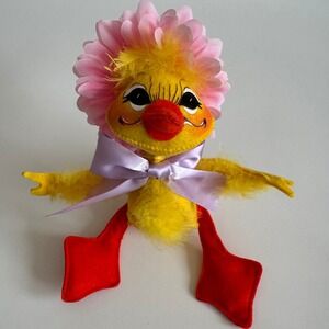 Annalee Dolls Spring Ducky Yellow Felt Easter Figurine Pink Flower 363125